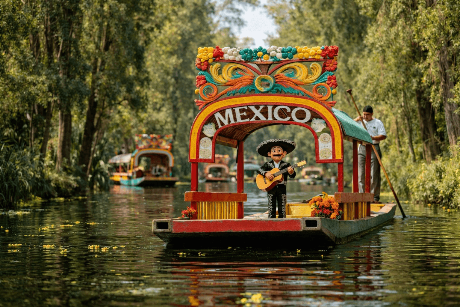 Trajineras en los canales de Xochimilco